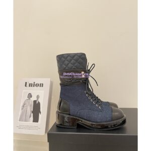 Replica Chanel Quilted Leather Calfskin and Denim Lace-Ups G37956 Blue
