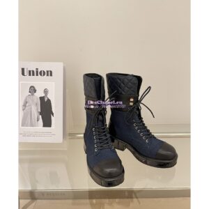 Replica Chanel Quilted Leather Calfskin and Denim Lace-Ups G37956 Blue 2