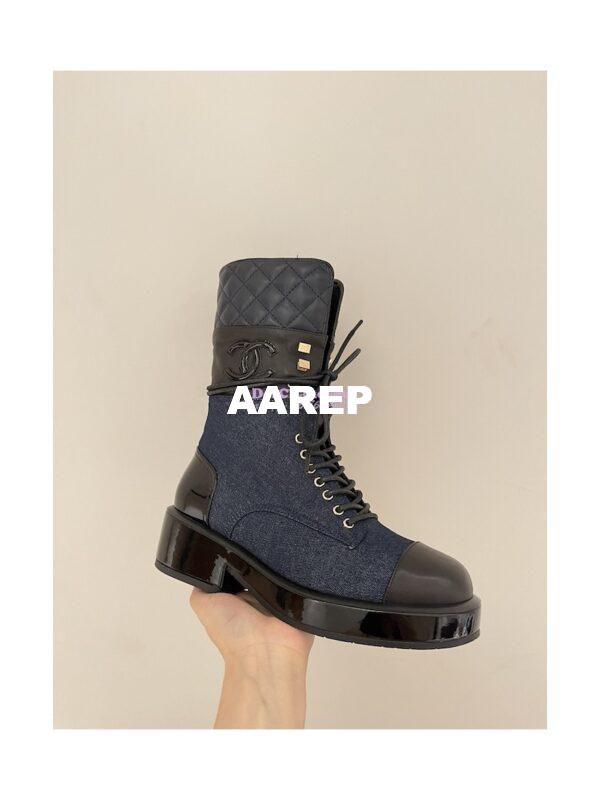 Replica Chanel Quilted Leather Calfskin and Denim Lace-Ups G37956 Blue 5