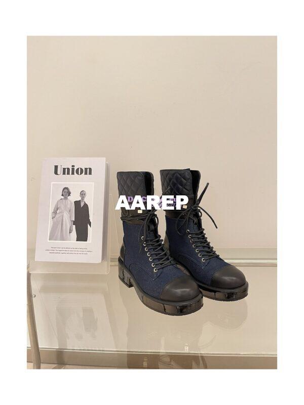 Replica Chanel Quilted Leather Calfskin and Denim Lace-Ups G37956 Blue 6
