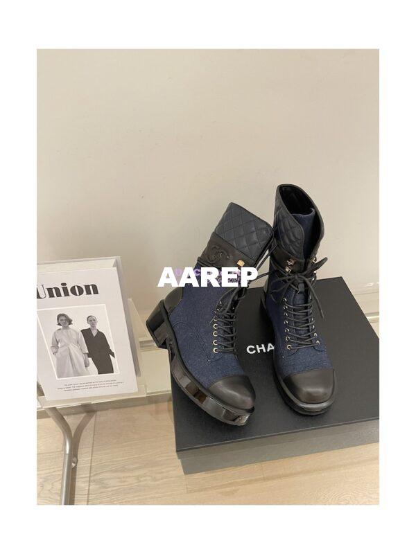 Replica Chanel Quilted Leather Calfskin and Denim Lace-Ups G37956 Blue 7
