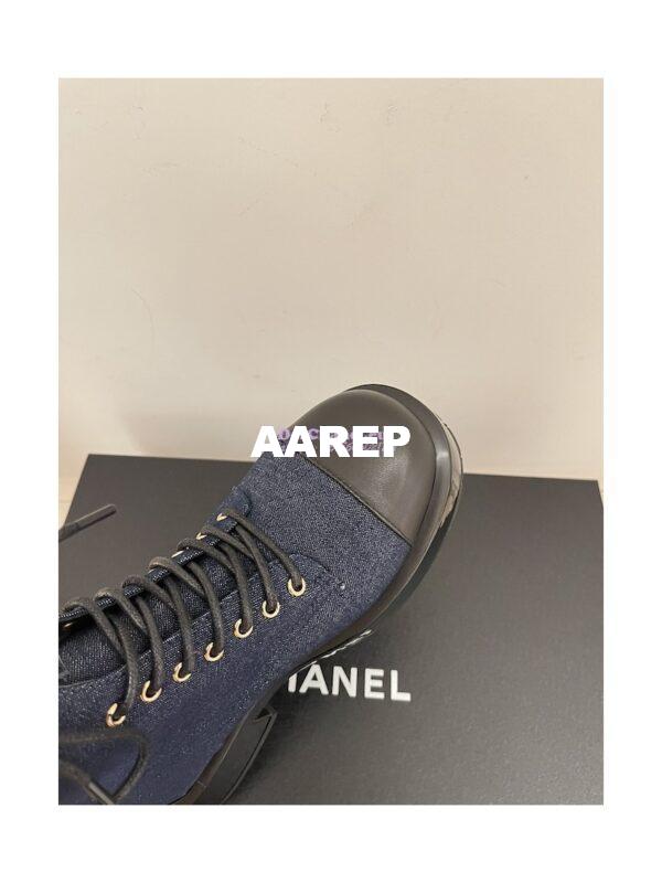 Replica Chanel Quilted Leather Calfskin and Denim Lace-Ups G37956 Blue 9