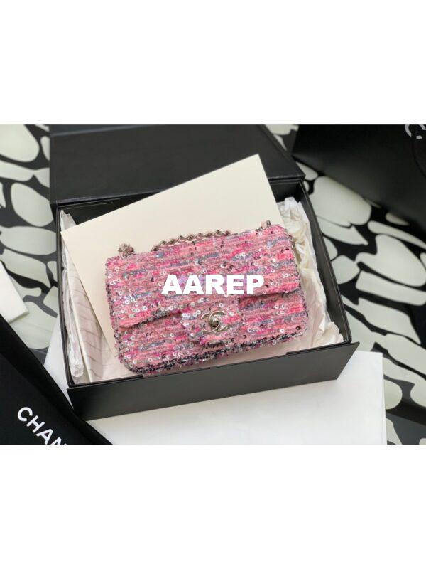 Replica Chanel Glittered Tweed & Sequins Mini Flap Bag Pink A69900 (Limited)