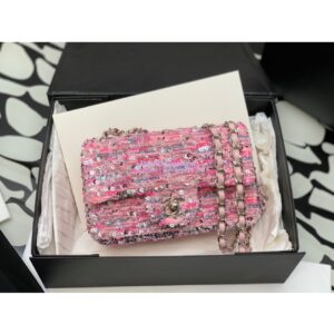Replica Chanel Glittered Tweed & Sequins Mini Flap Bag Pink A69900 (Limited) 2