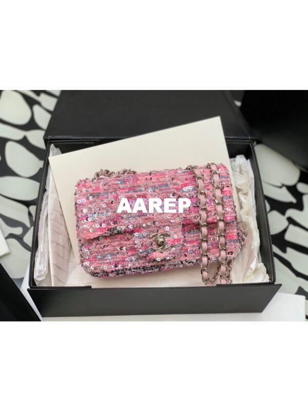 Replica Chanel Glittered Tweed & Sequins Mini Flap Bag Pink A69900 (Limited) 2
