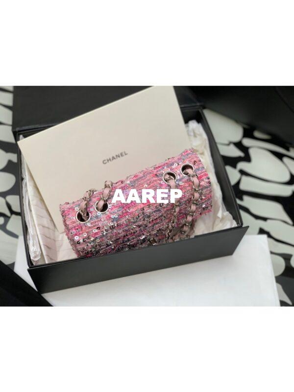 Replica Chanel Glittered Tweed & Sequins Mini Flap Bag Pink A69900 (Limited) 4