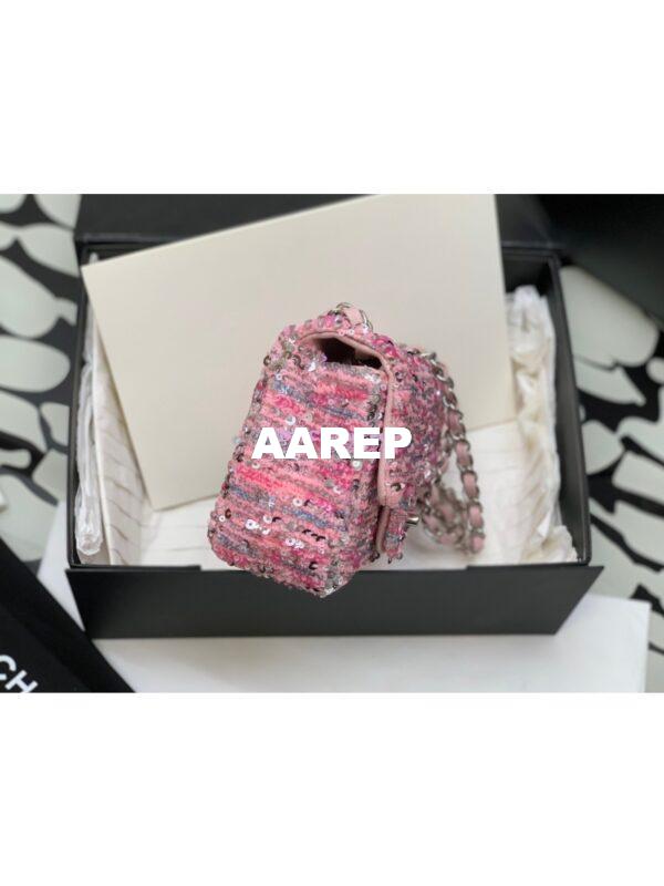 Replica Chanel Glittered Tweed & Sequins Mini Flap Bag Pink A69900 (Limited) 5