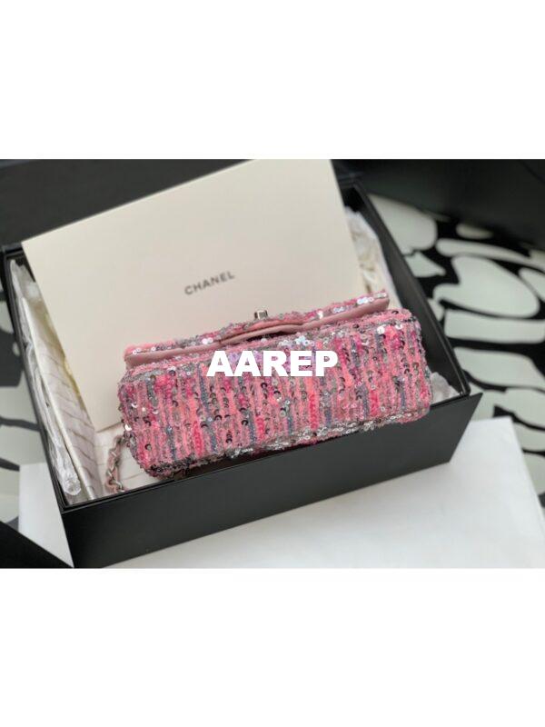 Replica Chanel Glittered Tweed & Sequins Mini Flap Bag Pink A69900 (Limited) 6