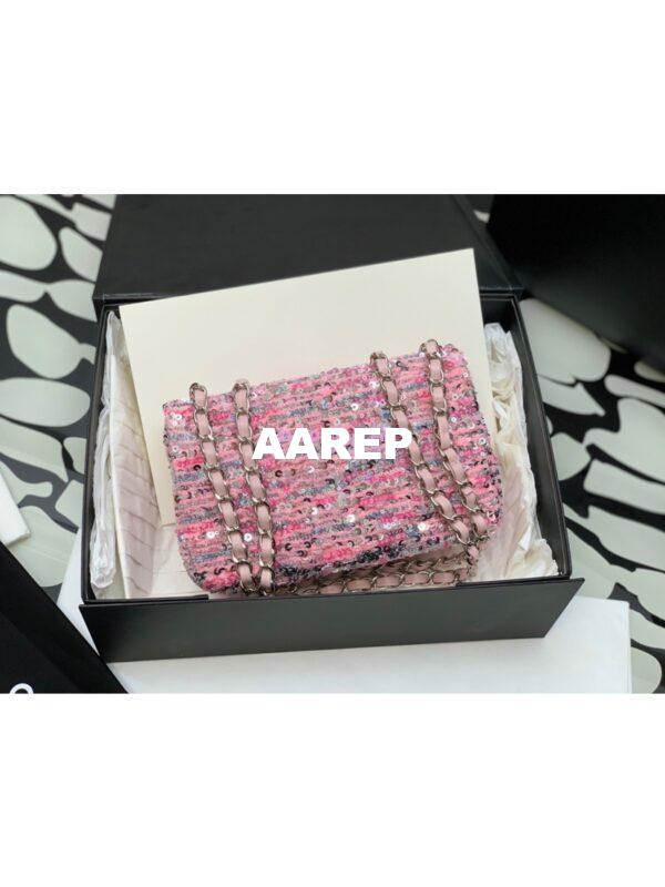 Replica Chanel Glittered Tweed & Sequins Mini Flap Bag Pink A69900 (Limited) 7