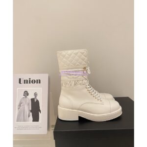 Replica Chanel Quilted Leather Calfskin and Lambskin Lace-Ups G37956 White 2