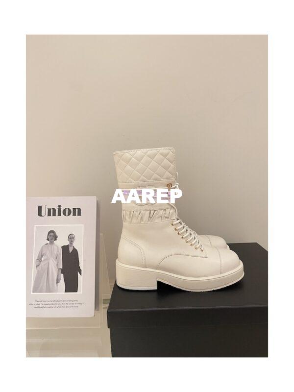 Replica Chanel Quilted Leather Calfskin and Lambskin Lace-Ups G37956 White 4