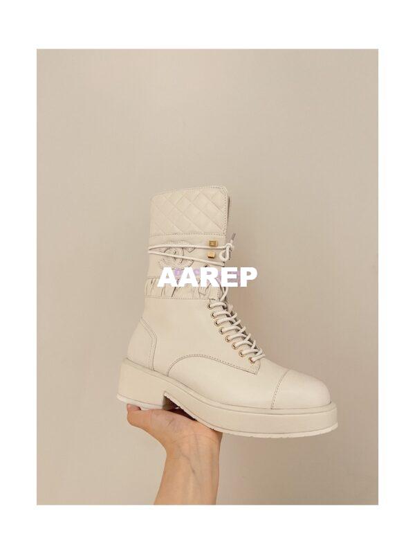 Replica Chanel Quilted Leather Calfskin and Lambskin Lace-Ups G37956 White 8