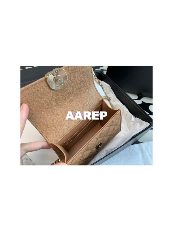 Replica Chanel Beige Grained Calfskin Leather Chain Strap CC Logo Handle Flap Bag AP3237 4