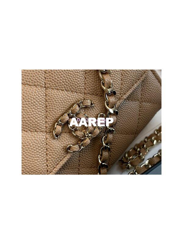 Replica Chanel Beige Grained Calfskin Leather Chain Strap CC Logo Handle Flap Bag AP3237 5