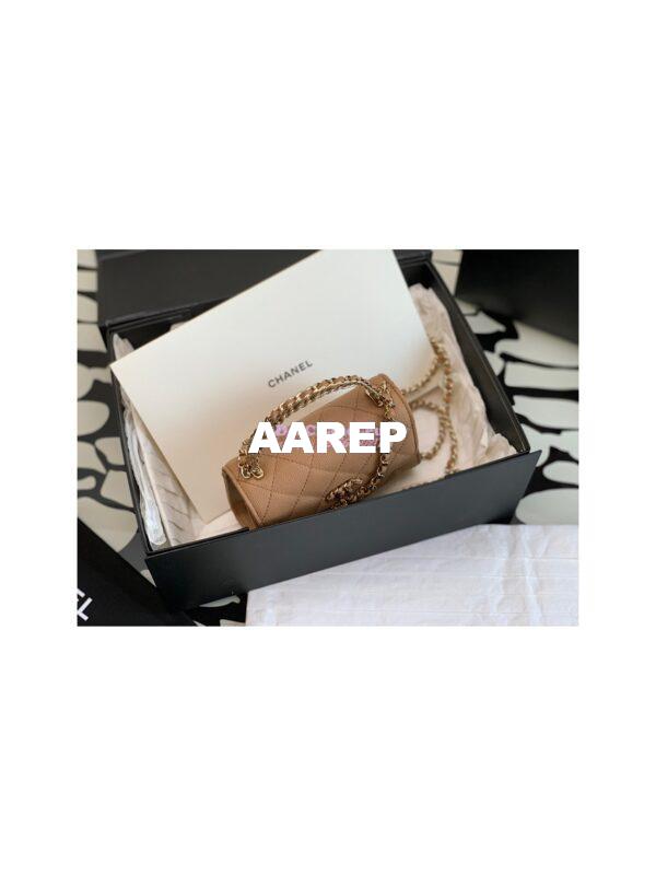 Replica Chanel Beige Grained Calfskin Leather Chain Strap CC Logo Handle Flap Bag AP3237 6
