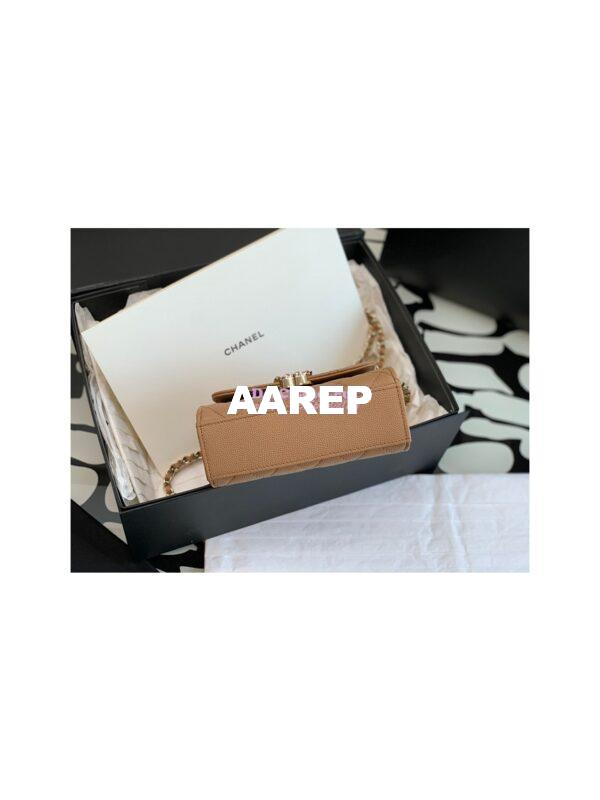 Replica Chanel Beige Grained Calfskin Leather Chain Strap CC Logo Handle Flap Bag AP3237 8