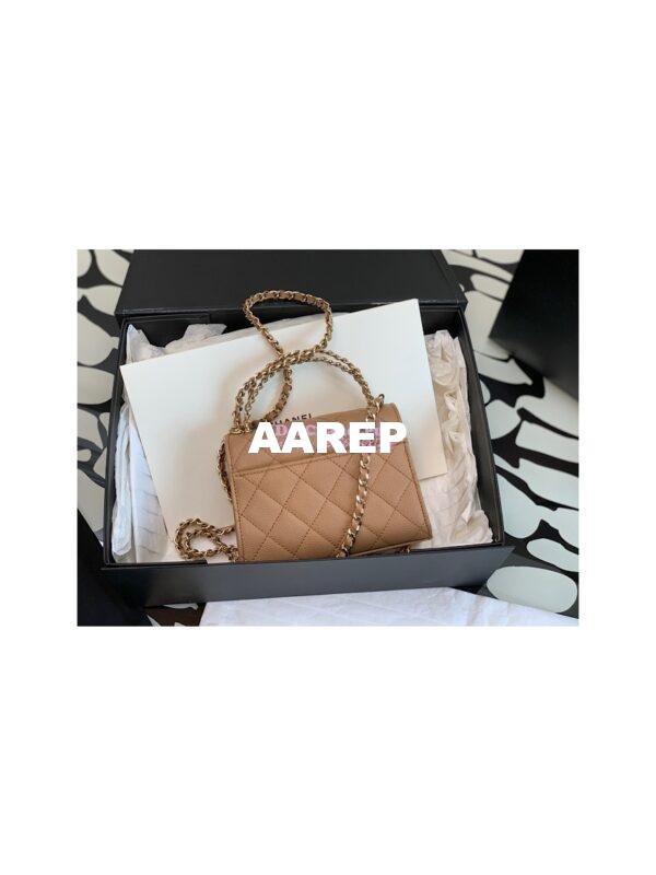 Replica Chanel Beige Grained Calfskin Leather Chain Strap CC Logo Handle Flap Bag AP3237 9