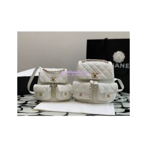 Replica Chanel Grained Shiny Calfskin Backpack AS3860 White
