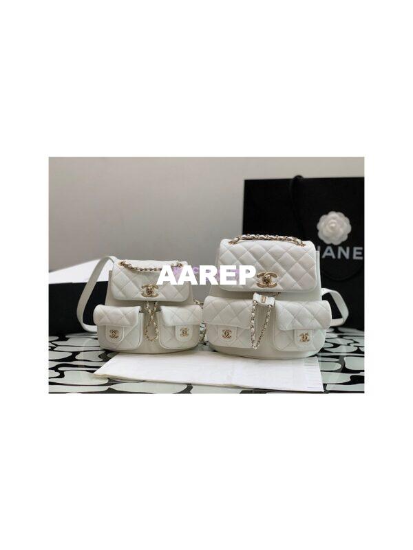 Replica Chanel Grained Shiny Calfskin Backpack AS3860 White