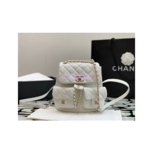 Replica Chanel Grained Shiny Calfskin Backpack AS3860 White 2