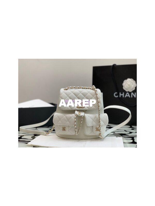 Replica Chanel Grained Shiny Calfskin Backpack AS3860 White 2