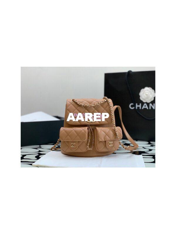 Replica Chanel Grained Shiny Calfskin Backpack AS3860 Camel 3