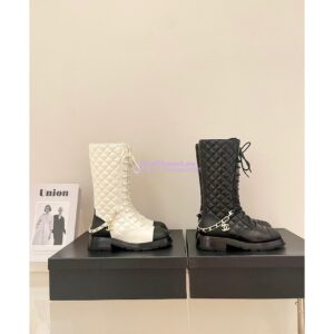 Replica Chanel Lace Up Lambskin & Grained Calfskin G39394 White