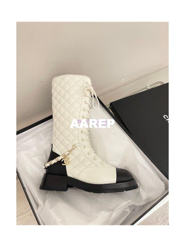 Replica Chanel Lace Up Lambskin & Grained Calfskin G39394 White 5