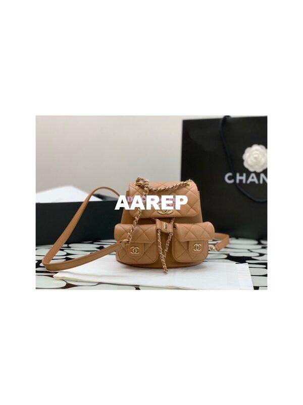 Replica Chanel Grained Shiny Calfskin Small Backpack AS3787 Camel 4