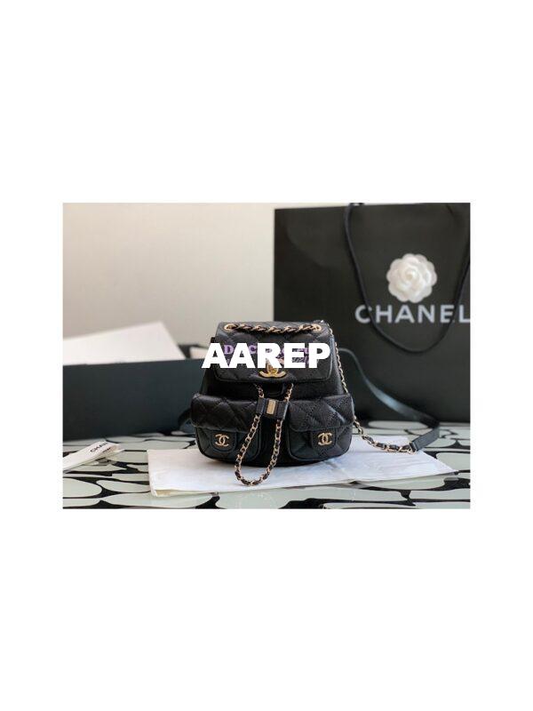 Replica Chanel Grained Shiny Calfskin Small Backpack AS3787 Black 4
