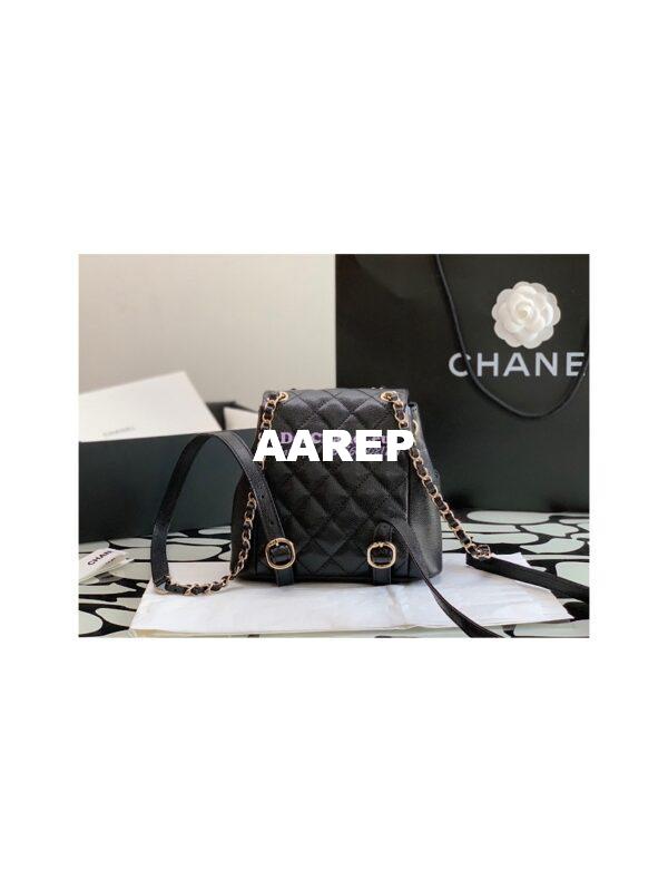 Replica Chanel Grained Shiny Calfskin Small Backpack AS3787 Black 9