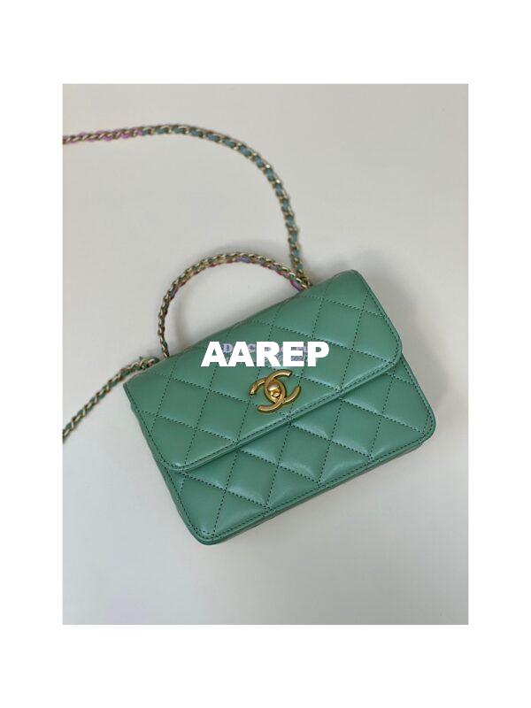 Replica Chanel Mini Flap Bag with Top Handle in Shiny Calfskin AS3886 Light Green 3