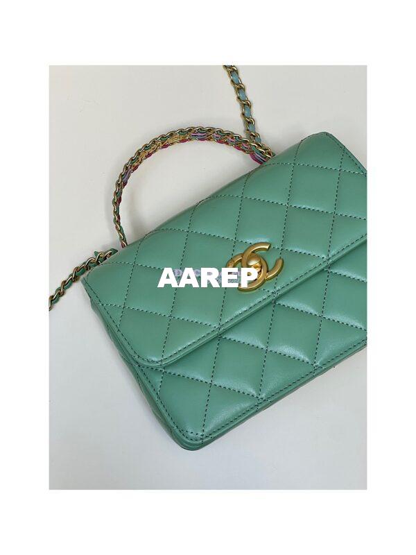 Replica Chanel Mini Flap Bag with Top Handle in Shiny Calfskin AS3886 Light Green 4