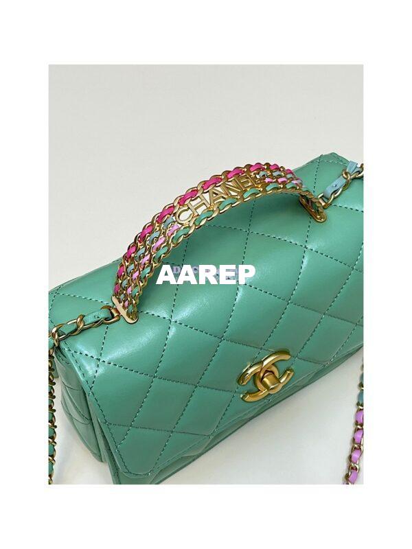 Replica Chanel Mini Flap Bag with Top Handle in Shiny Calfskin AS3886 Light Green 5