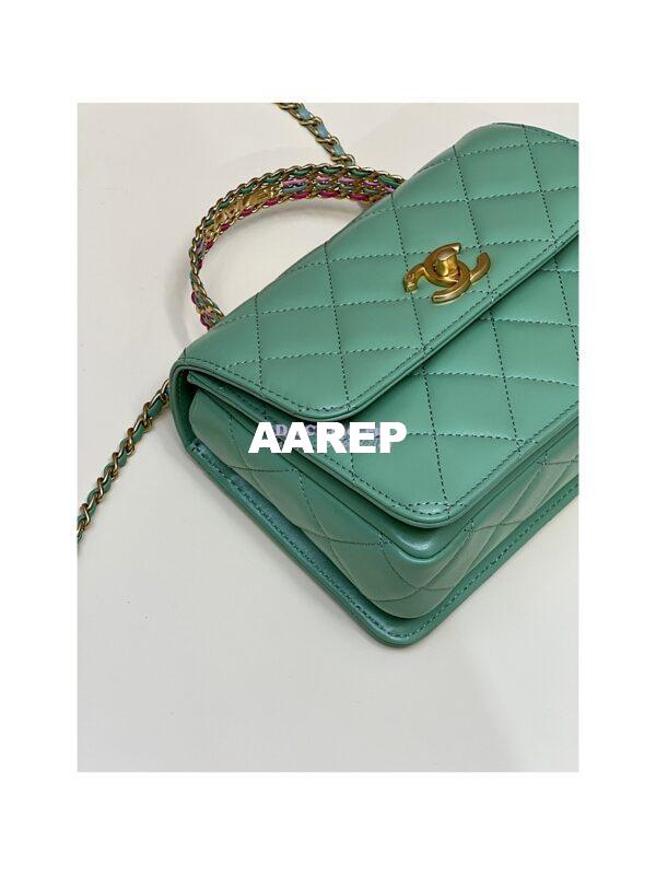 Replica Chanel Mini Flap Bag with Top Handle in Shiny Calfskin AS3886 Light Green 7