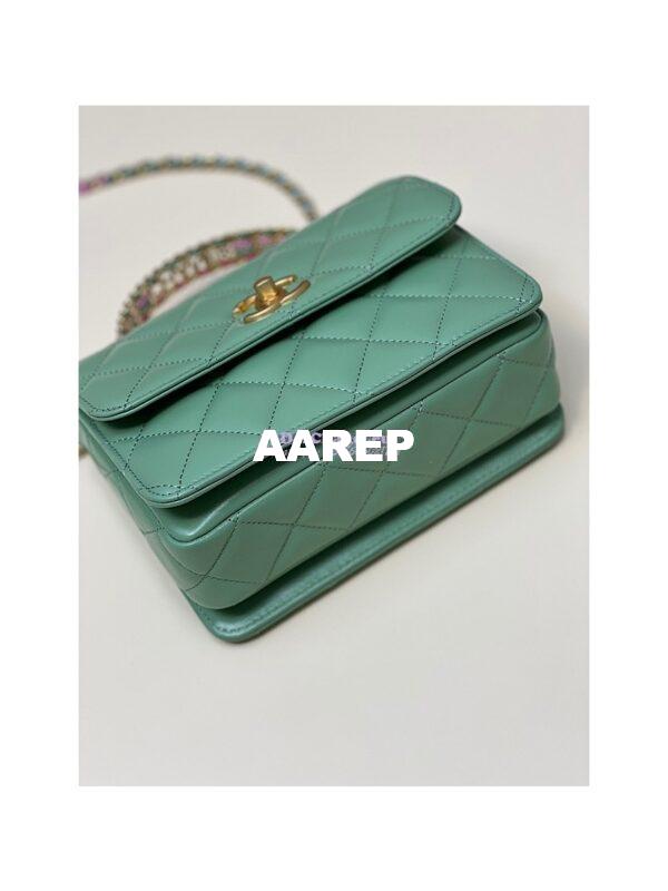 Replica Chanel Mini Flap Bag with Top Handle in Shiny Calfskin AS3886 Light Green 8