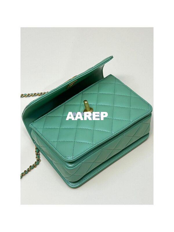 Replica Chanel Mini Flap Bag with Top Handle in Shiny Calfskin AS3886 Light Green 9