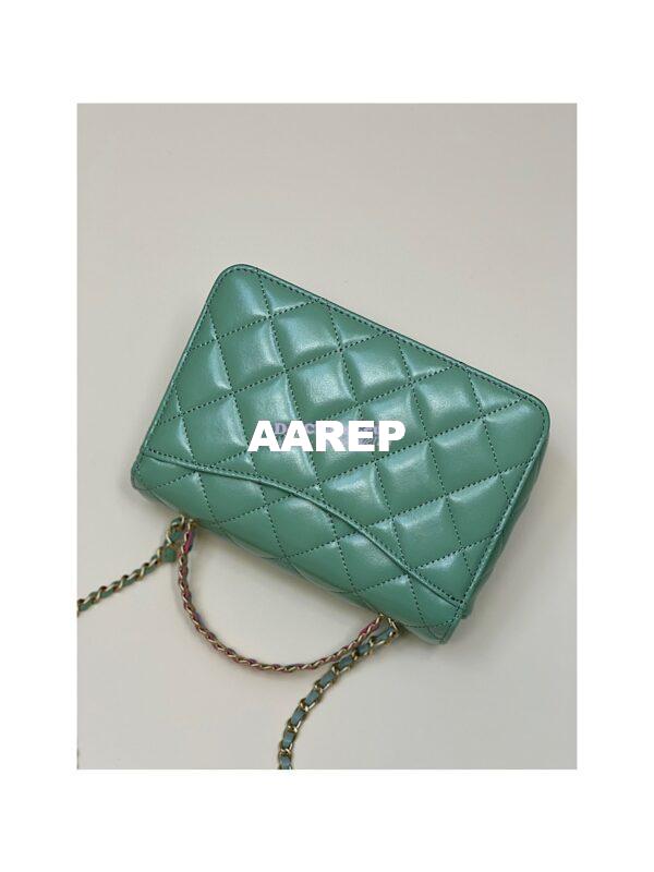 Replica Chanel Mini Flap Bag with Top Handle in Shiny Calfskin AS3886 Light Green 11