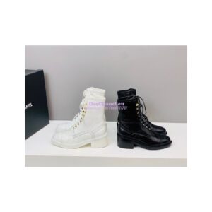 Replica Chanel Shiny Calfskin Lace Up G39211 White