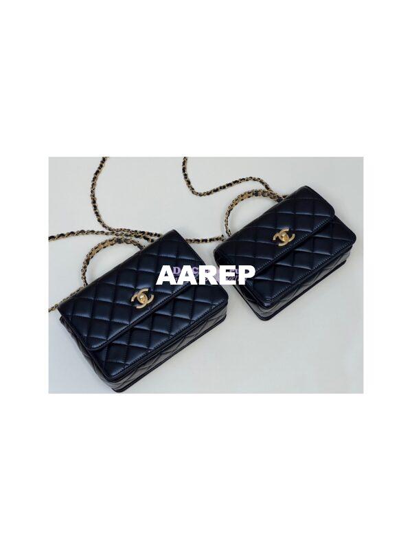 Replica Chanel Small Flap Bag with Top Handle in Shiny Calfskin AS3908 Black 3