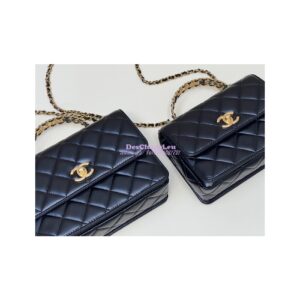 Replica Chanel Small Flap Bag with Top Handle in Shiny Calfskin AS3908 Black 2