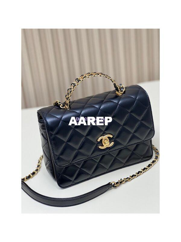 Replica Chanel Small Flap Bag with Top Handle in Shiny Calfskin AS3908 Black 5