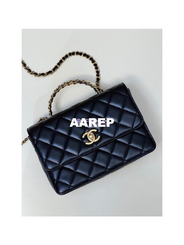 Replica Chanel Small Flap Bag with Top Handle in Shiny Calfskin AS3908 Black 6