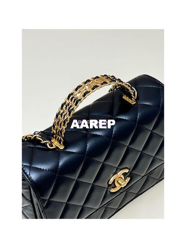 Replica Chanel Small Flap Bag with Top Handle in Shiny Calfskin AS3908 Black 7
