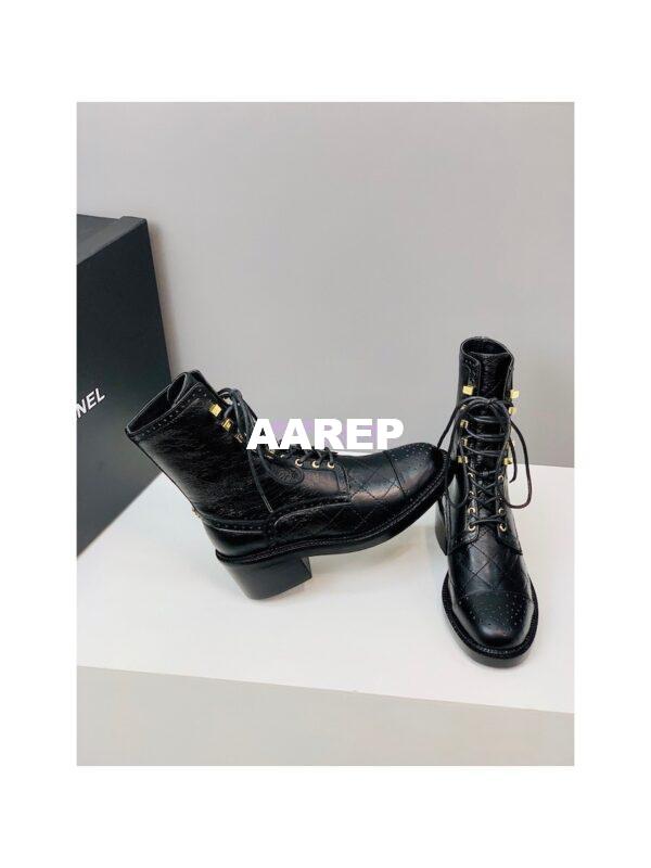 Replica Chanel Shiny Calfskin Lace Up G39211 Black 8