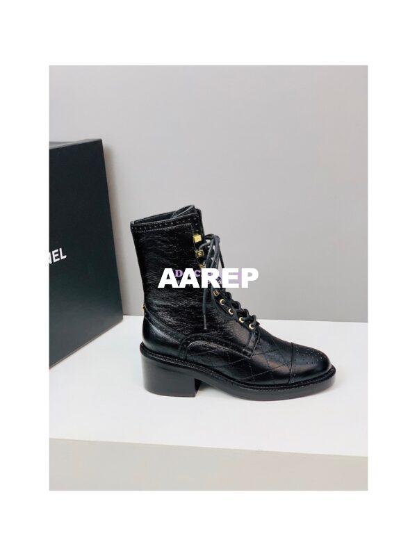 Replica Chanel Shiny Calfskin Lace Up G39211 Black 9