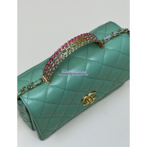Replica Chanel Small Flap Bag with Top Handle in Shiny Calfskin AS3908 Light Green