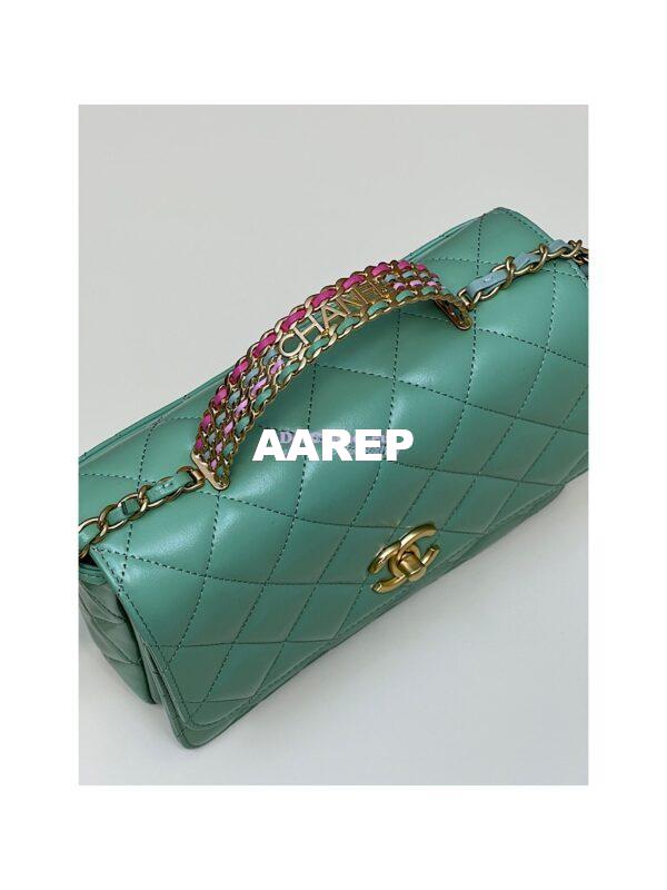 Replica Chanel Small Flap Bag with Top Handle in Shiny Calfskin AS3908 Light Green