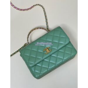 Replica Chanel Small Flap Bag with Top Handle in Shiny Calfskin AS3908 Light Green 2