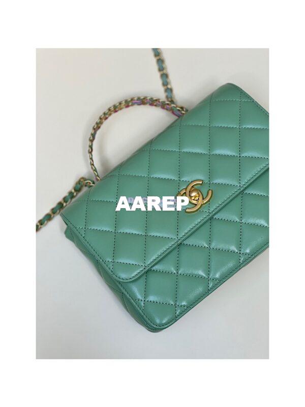 Replica Chanel Small Flap Bag with Top Handle in Shiny Calfskin AS3908 Light Green 3